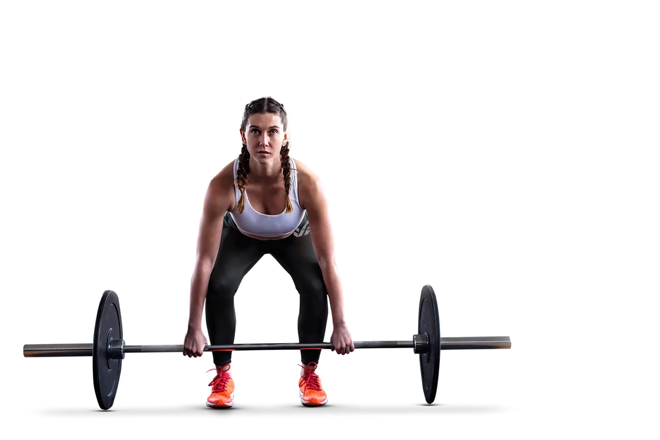 A fit woman in position to perform a power clean